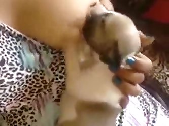 85253 Woman Breastfeeding Little Puppy