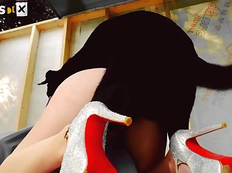 Between Her Plump Buttocks. The Woman's Big Ass Jiggled