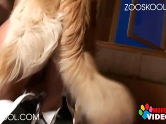 Dripping Down Her Thighs And Also Coating The Dog's